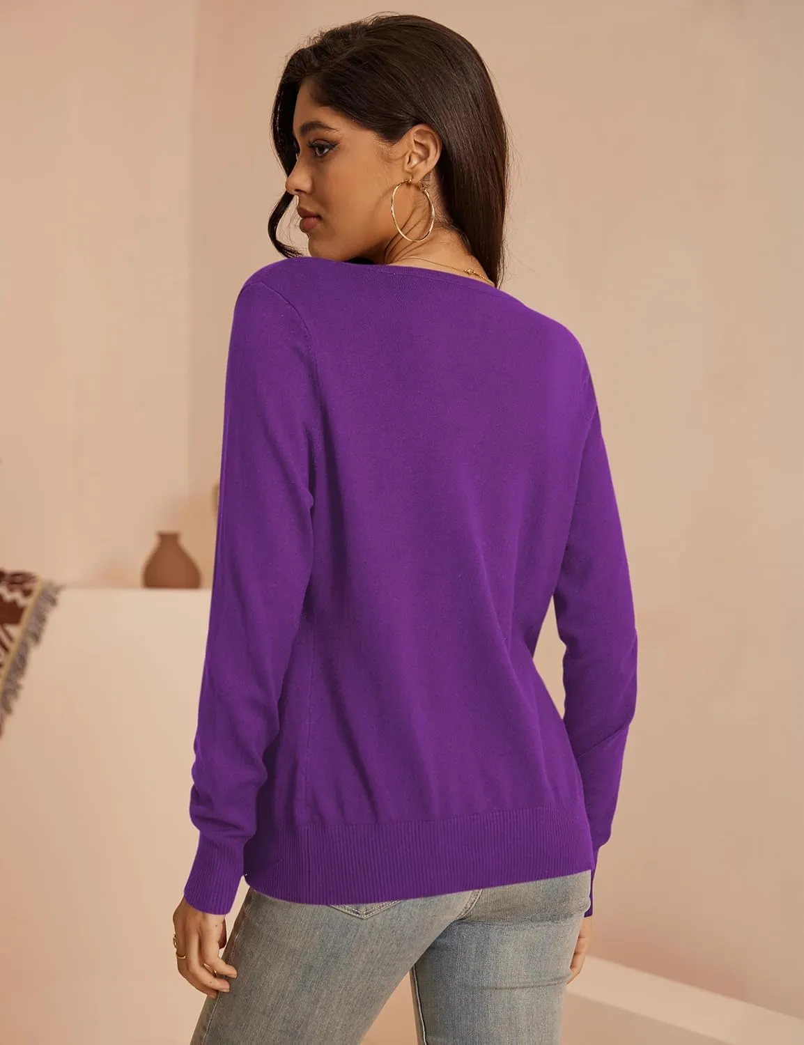 a.Jesdani Women's Button Down Crew Neck Long Sleeve Soft Knit Cardigan Sweaters