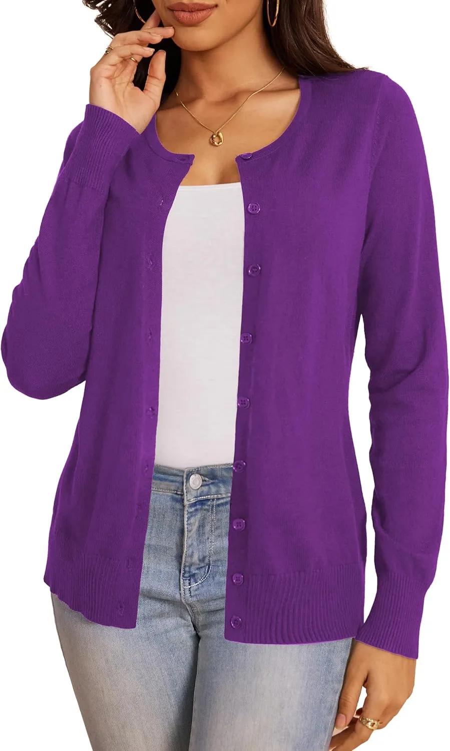 a.Jesdani Women's Button Down Crew Neck Long Sleeve Soft Knit Cardigan Sweaters