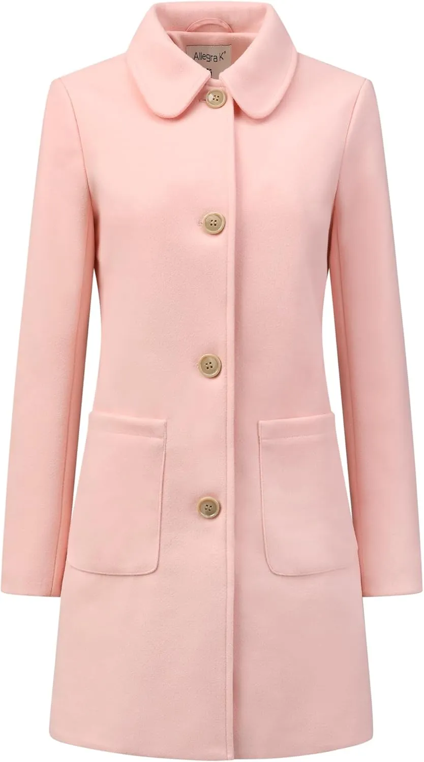 Allegra K Women's Winter Single Breasted Peter Pan Collar Outwear Trench Coat