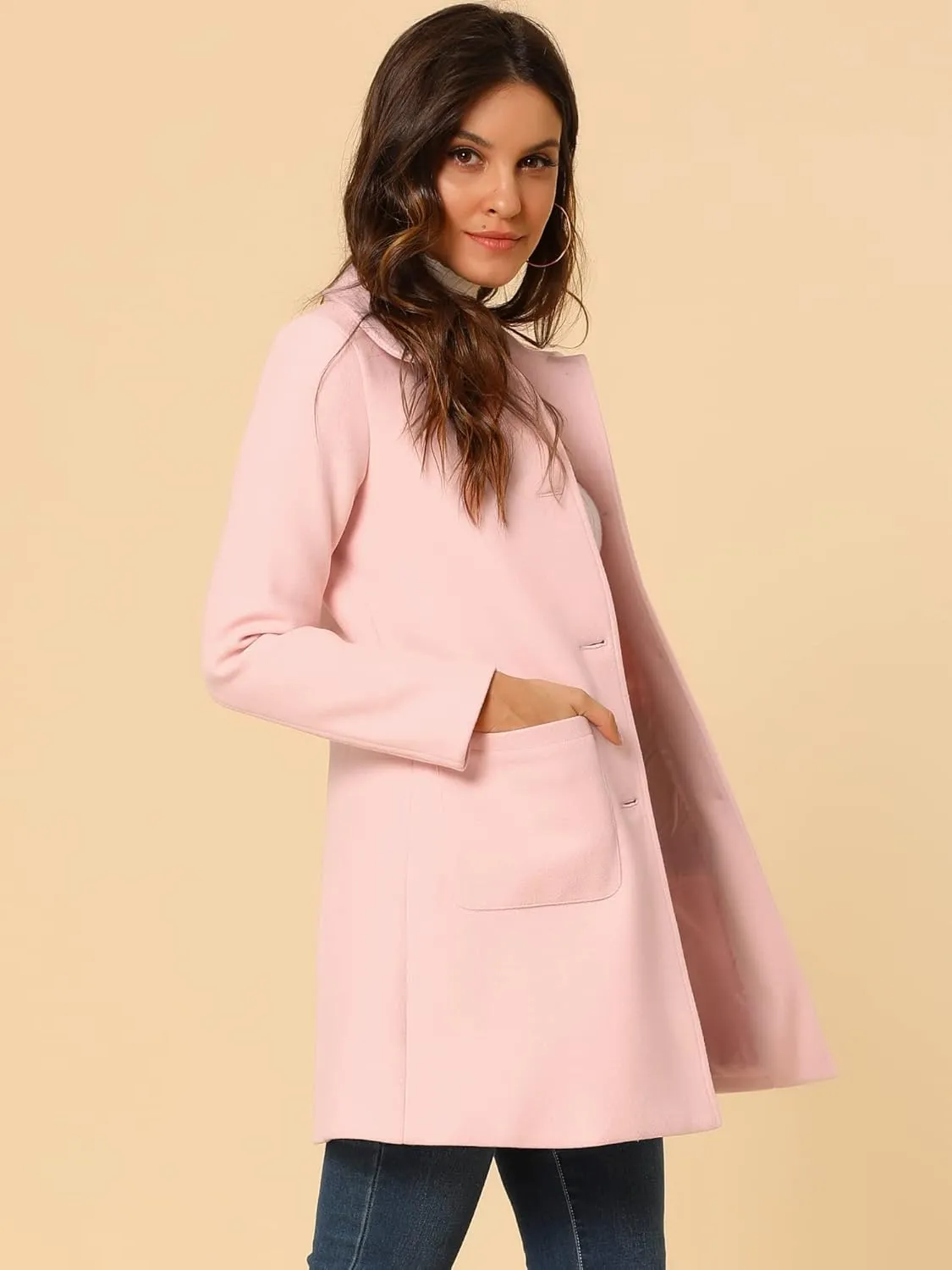 Allegra K Women's Winter Single Breasted Peter Pan Collar Outwear Trench Coat