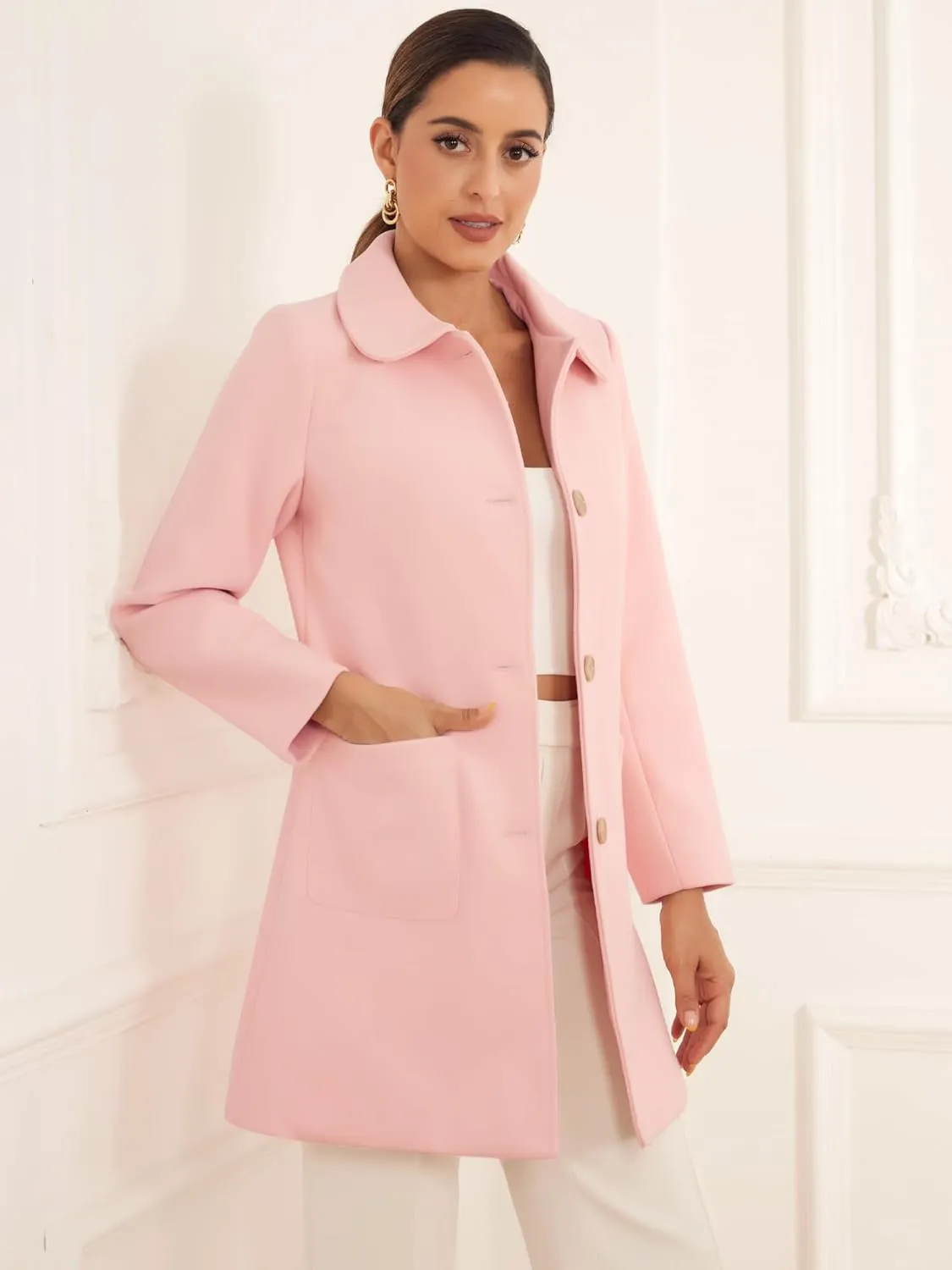 Allegra K Women's Winter Single Breasted Peter Pan Collar Outwear Trench Coat
