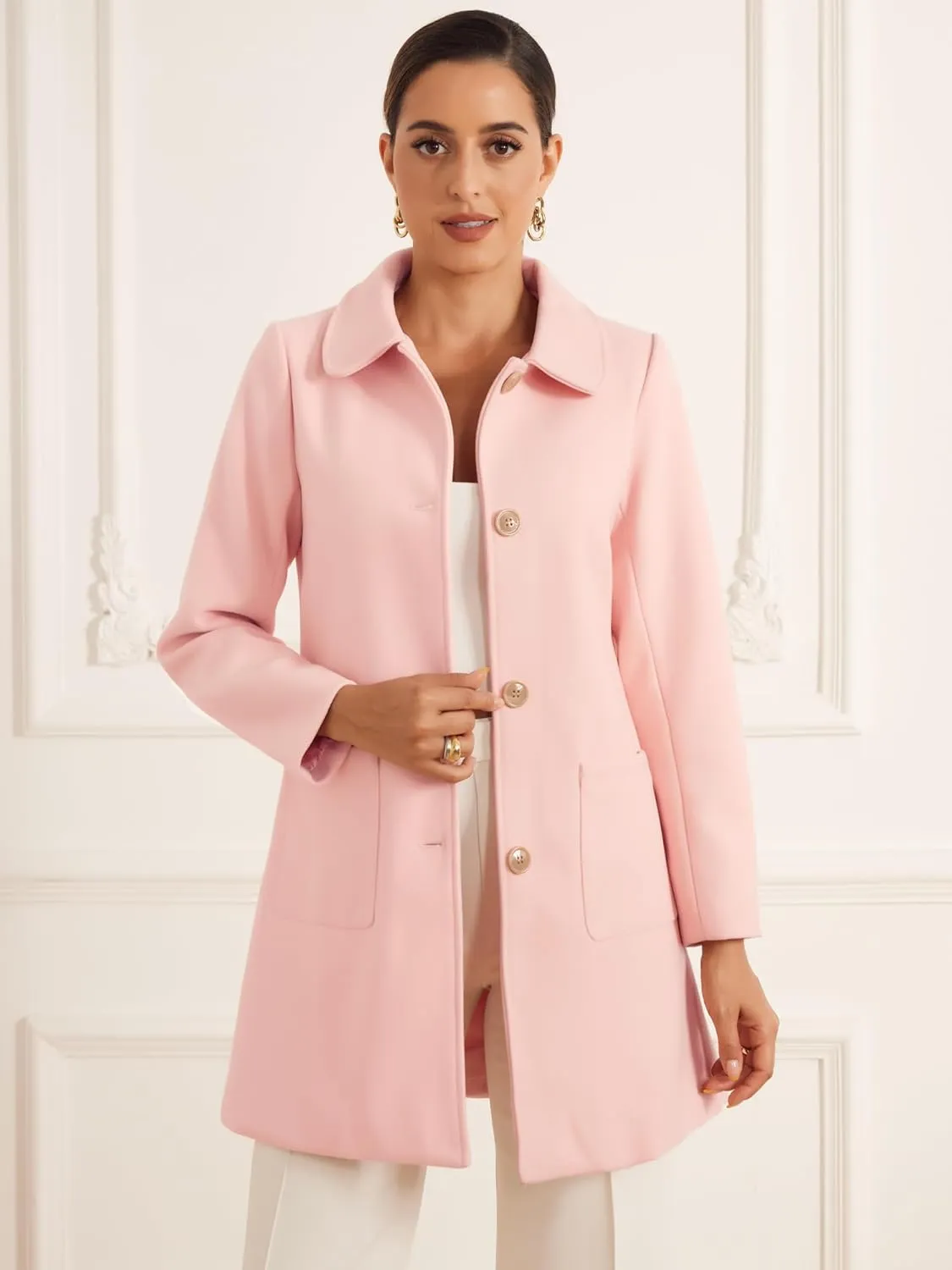 Allegra K Women's Winter Single Breasted Peter Pan Collar Outwear Trench Coat