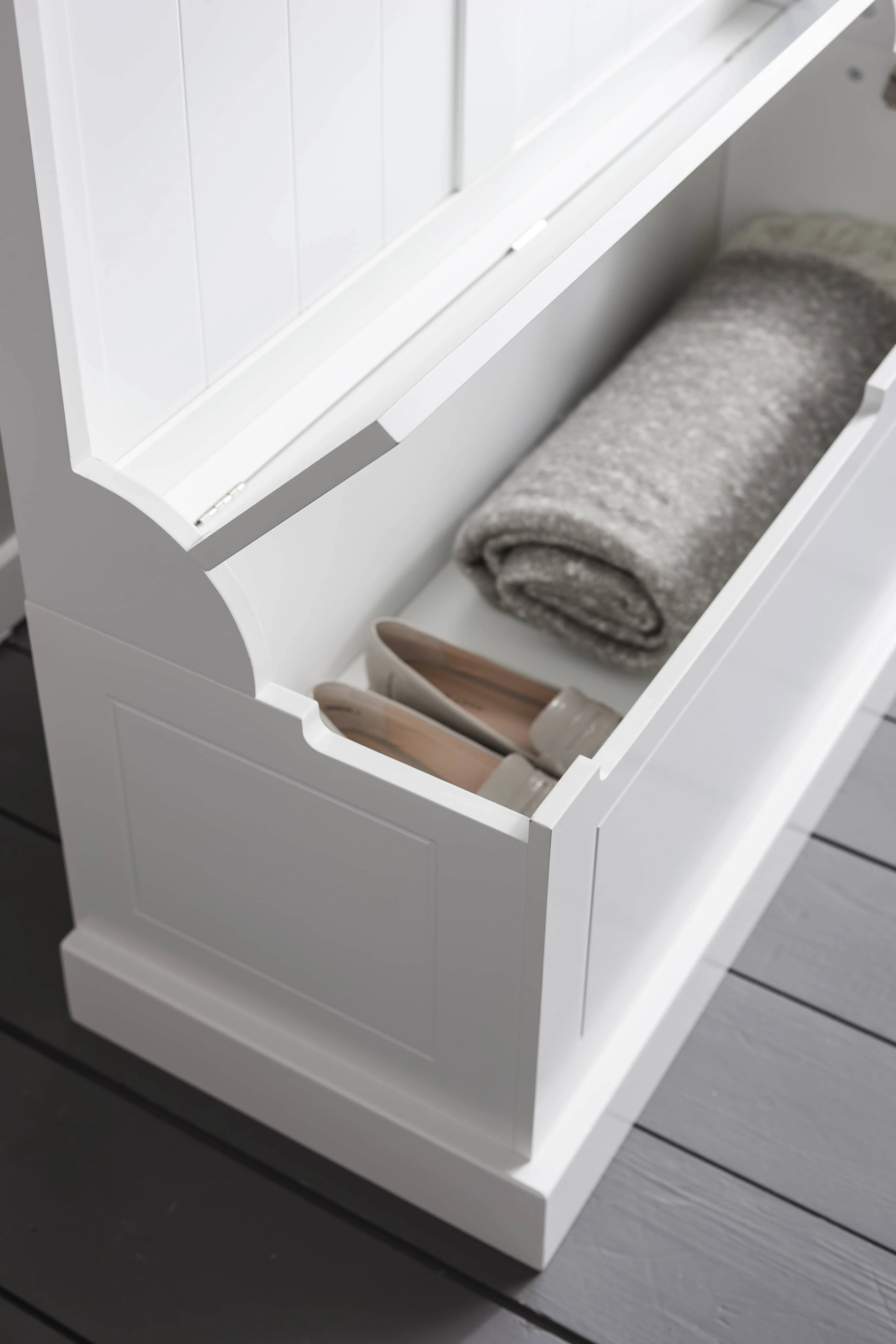 Brittany Hallway Bench and Coat Hook Shoe Storage in Classic White