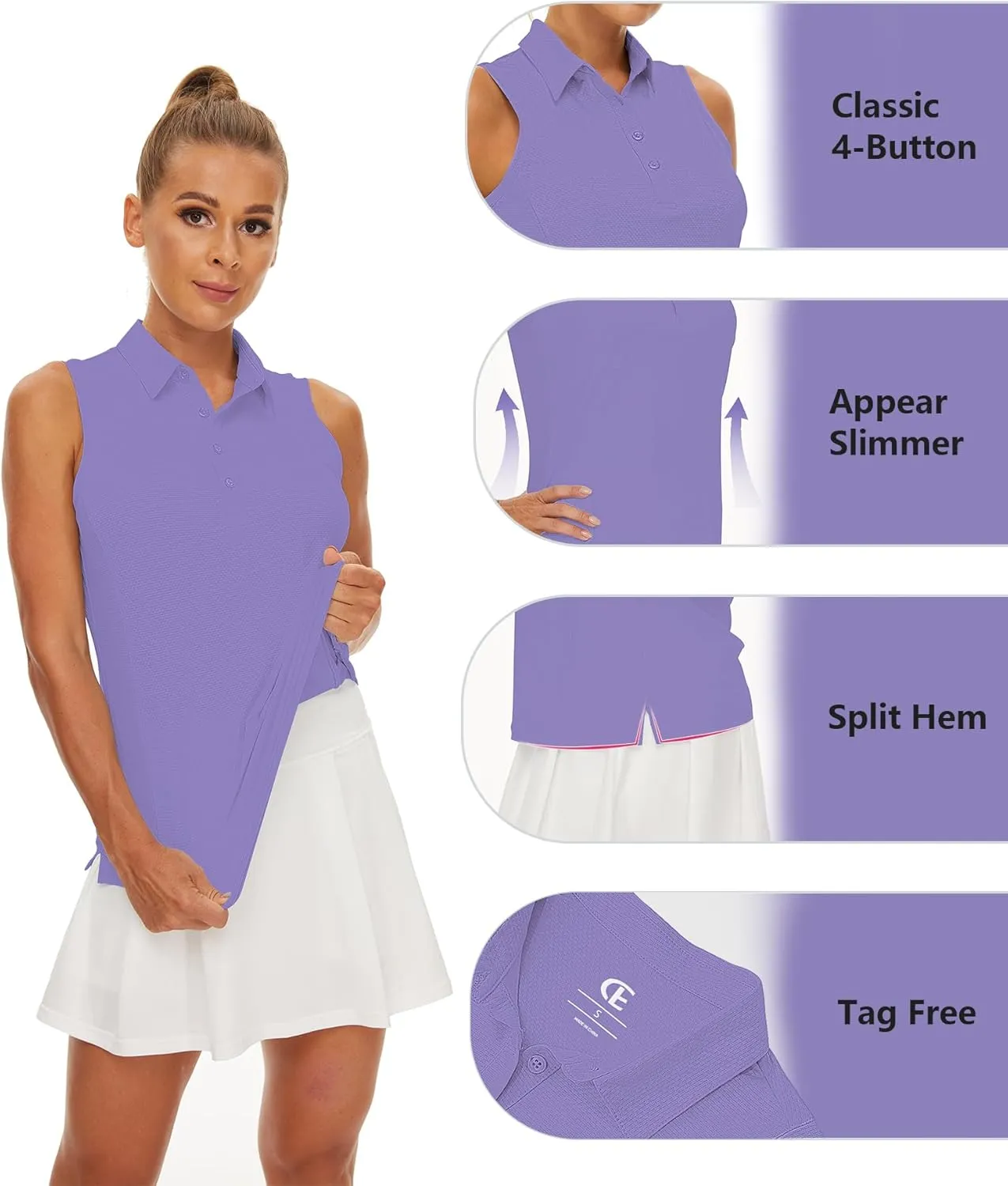 Casei Women's Sleeveless Golf Polo Shirts UPF 50  Quick Dry Collared Polo Shirts Athletic Tank Tops Shirts