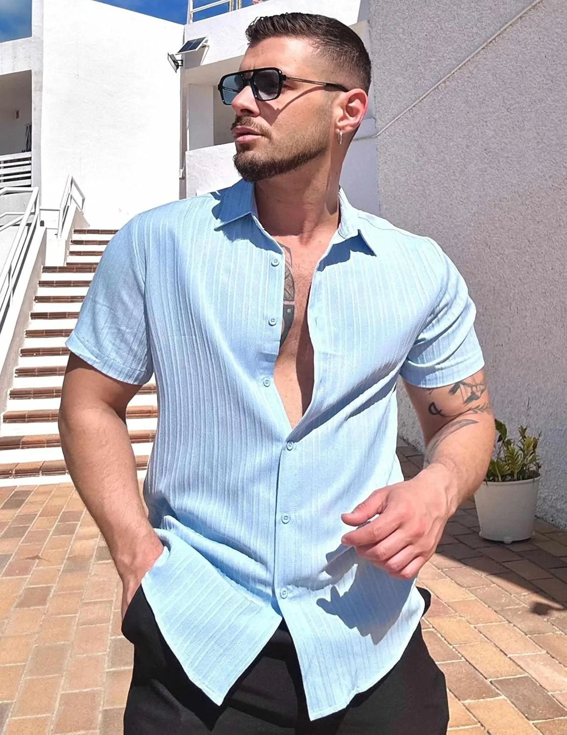 COOFANDY Men's Casual Button Down Shirts Short Sleeve Textured Summer Beach Shirts