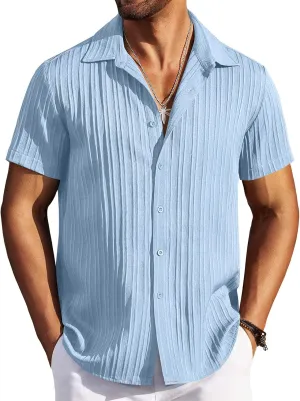 COOFANDY Men's Casual Button Down Shirts Short Sleeve Textured Summer Beach Shirts