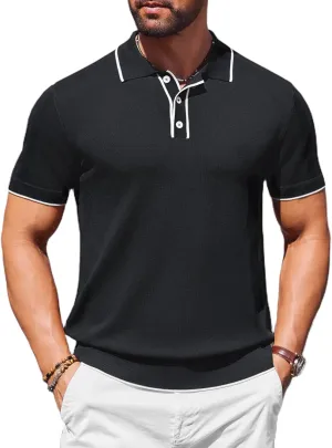 COOFANDY Mens Knit Polo Shirts Short Sleeve Vintage Stretch Polo T Shirts Casual Summer Golf Shirts