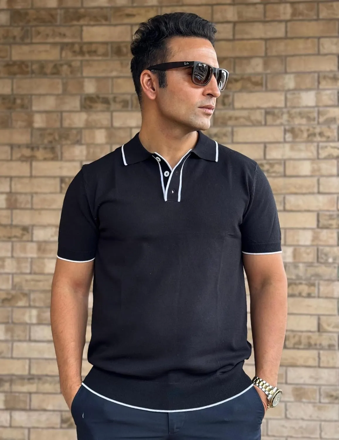 COOFANDY Mens Knit Polo Shirts Short Sleeve Vintage Stretch Polo T Shirts Casual Summer Golf Shirts