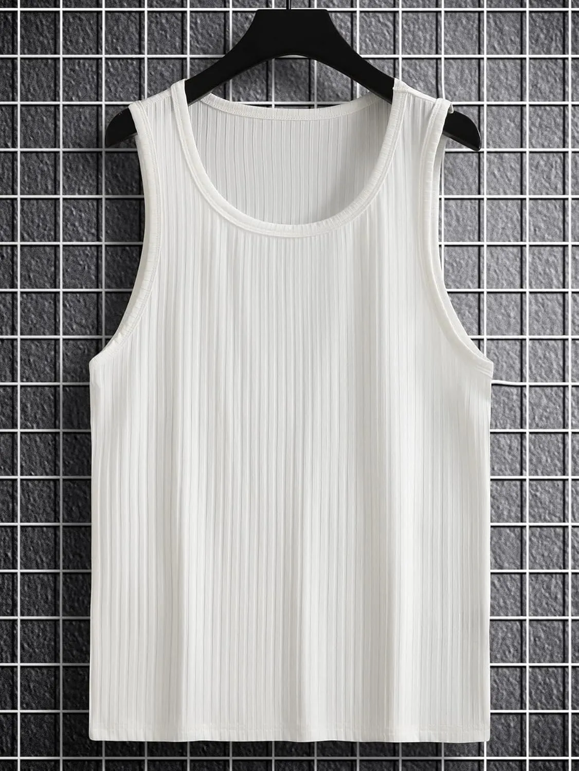 COZYEASE Men's Rib Knit Round Neck Sleeveless Solid Tank Top Bodycon Casual Plain Undershirts Top