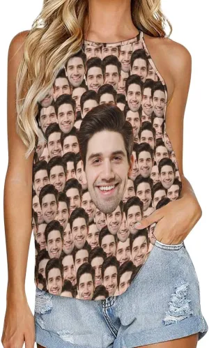 Custom Crop Tank Top Slim Fit Personalized Face on Sleeveless Cami Shirts Crew Neck for Women Wife Girlfriend Gifts