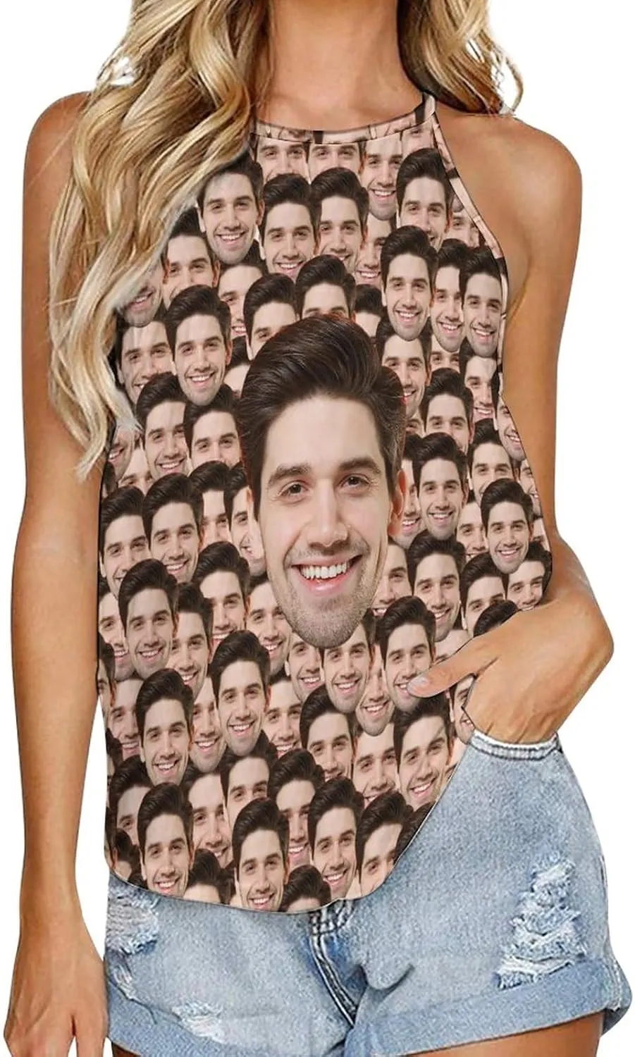 Custom Crop Tank Top Slim Fit Personalized Face on Sleeveless Cami Shirts Crew Neck for Women Wife Girlfriend Gifts