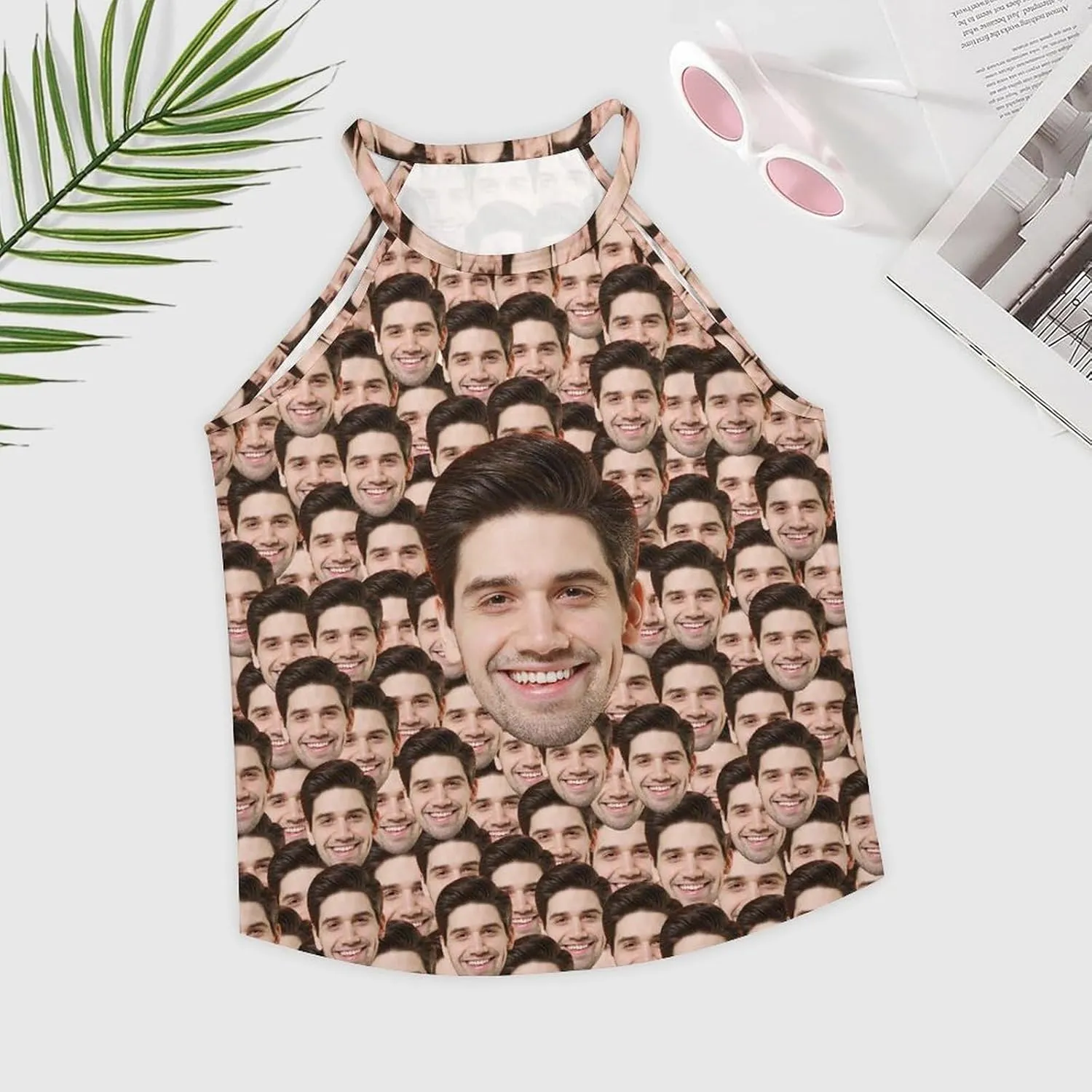 Custom Crop Tank Top Slim Fit Personalized Face on Sleeveless Cami Shirts Crew Neck for Women Wife Girlfriend Gifts