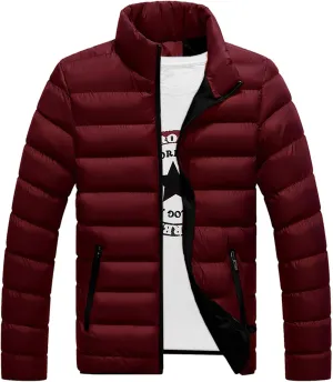 Dgoopd Slim Fit Puffer Jacket Men Solid Zip Up Stand Collar Puffer Jacket Plus Size Padded Jacket Lightweight Winter Coat