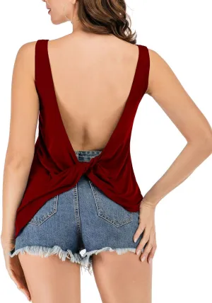 Famulily Women's Sexy Sleeveless Open Back Shirt Knotted Tank Top