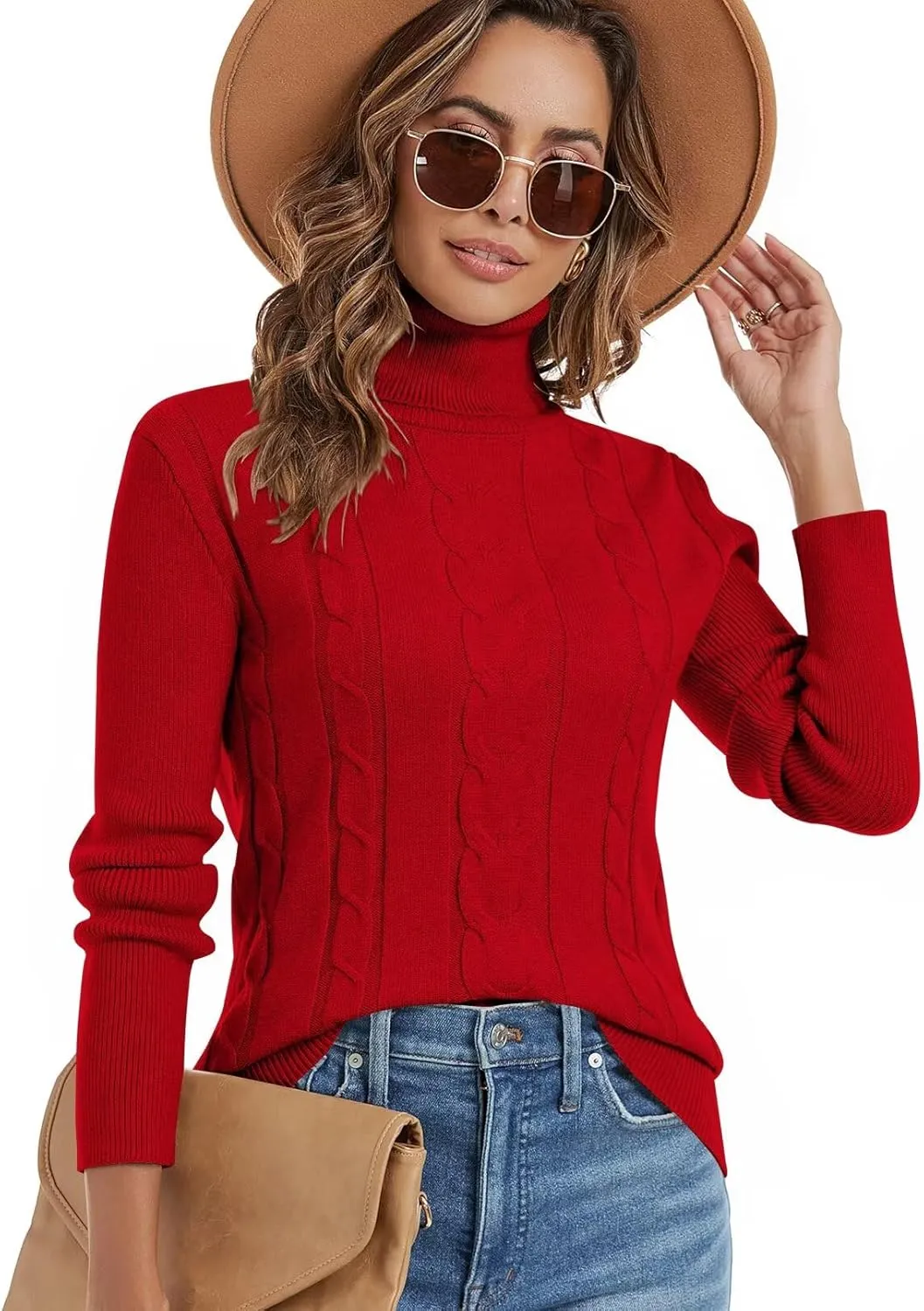 FEKOAFE Sweaters for Women 2025 Long Sleeve Ribbed Knit Solid Color Turtleneck 2025 Fall Winter Pullover Sweaters