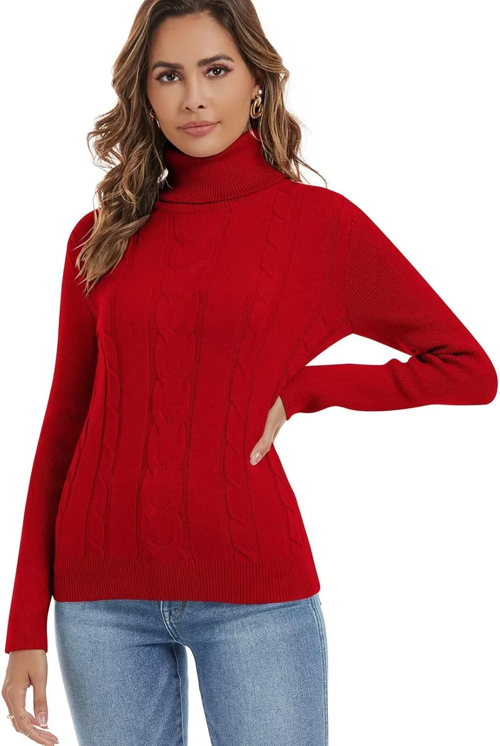 FEKOAFE Sweaters for Women 2025 Long Sleeve Ribbed Knit Solid Color Turtleneck 2025 Fall Winter Pullover Sweaters