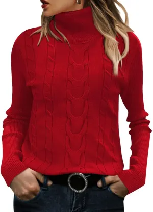 FEKOAFE Sweaters for Women 2025 Long Sleeve Ribbed Knit Solid Color Turtleneck 2025 Fall Winter Pullover Sweaters