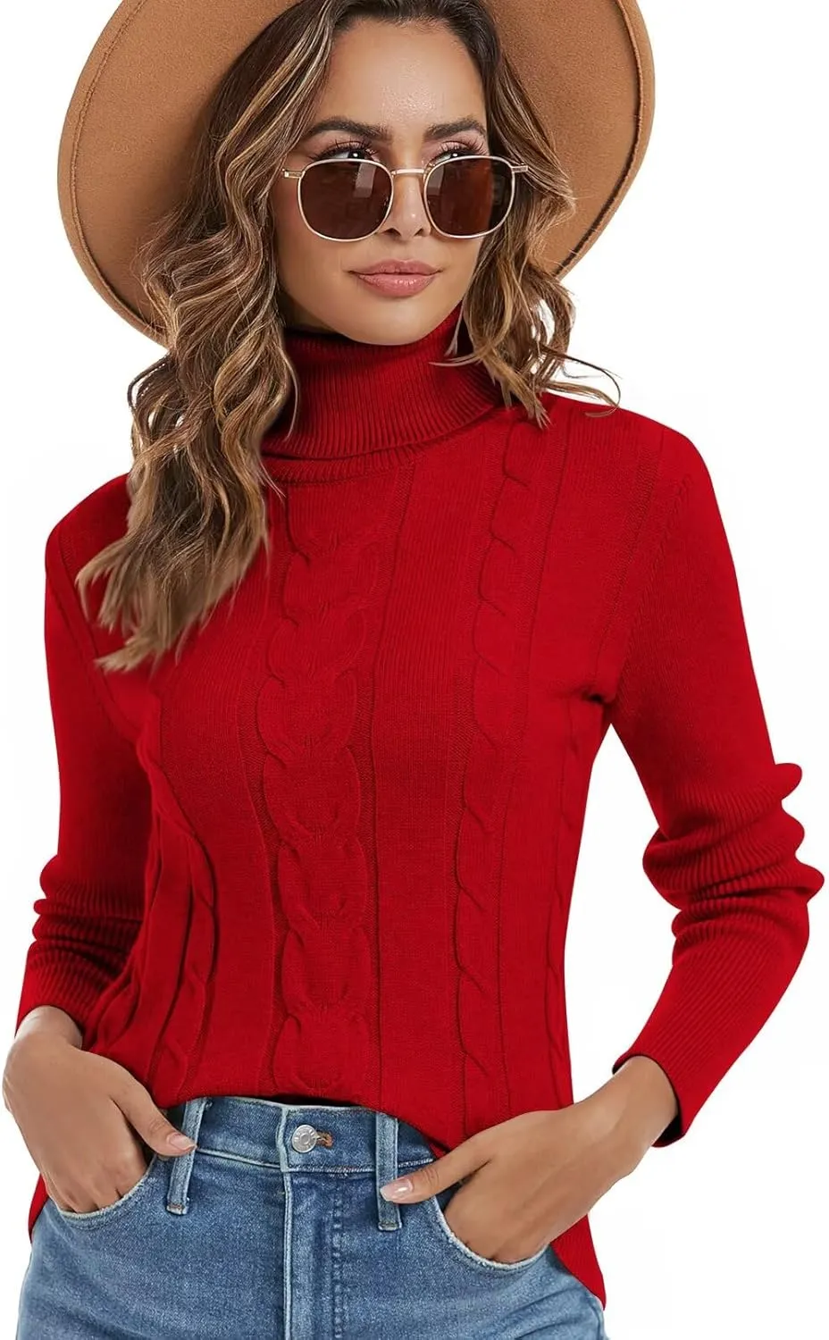 FEKOAFE Sweaters for Women 2025 Long Sleeve Ribbed Knit Solid Color Turtleneck 2025 Fall Winter Pullover Sweaters