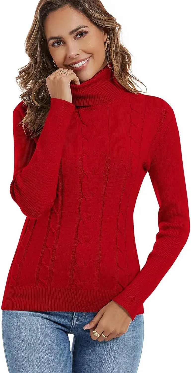 FEKOAFE Sweaters for Women 2025 Long Sleeve Ribbed Knit Solid Color Turtleneck 2025 Fall Winter Pullover Sweaters