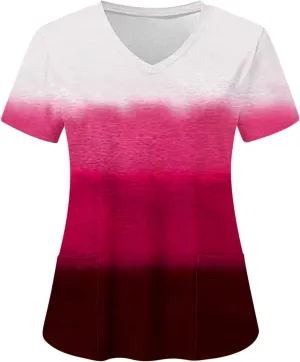 Firzero Scrub Tops for Women Casual Floral Printed Short Sleeve Nurse Work Uniform Lightweight V Neck Top with Pockets