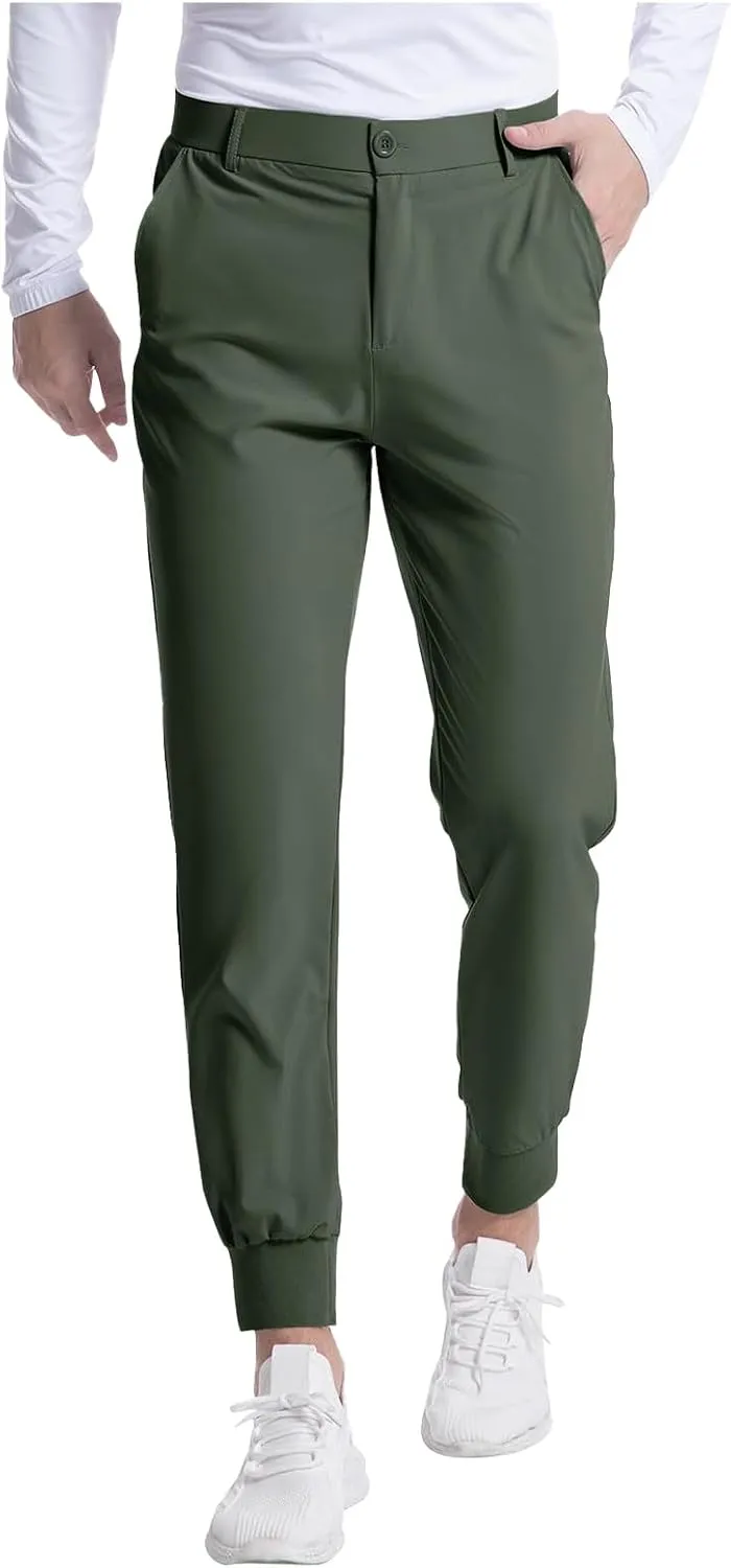 Golf Joggers Stretch Pants Men Slim Fit Baggy Casual Tapered Pants with Pockets Zipper Work Athletic Joggers Trousers