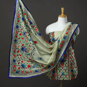 Green - 3pc Hand Embroidery Chanderi Silk Phulkari Dress Material 80