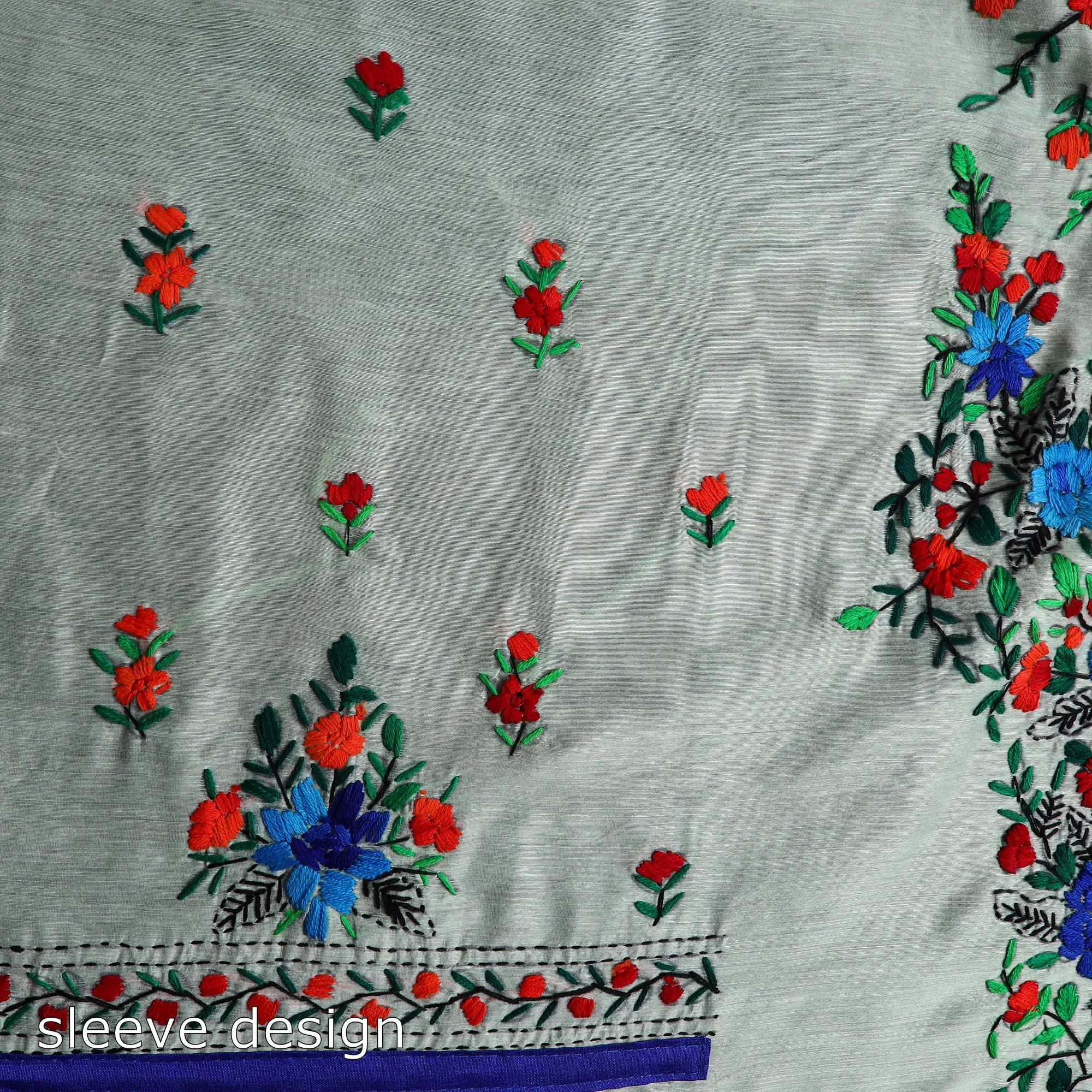 Green - 3pc Hand Embroidery Chanderi Silk Phulkari Dress Material 80