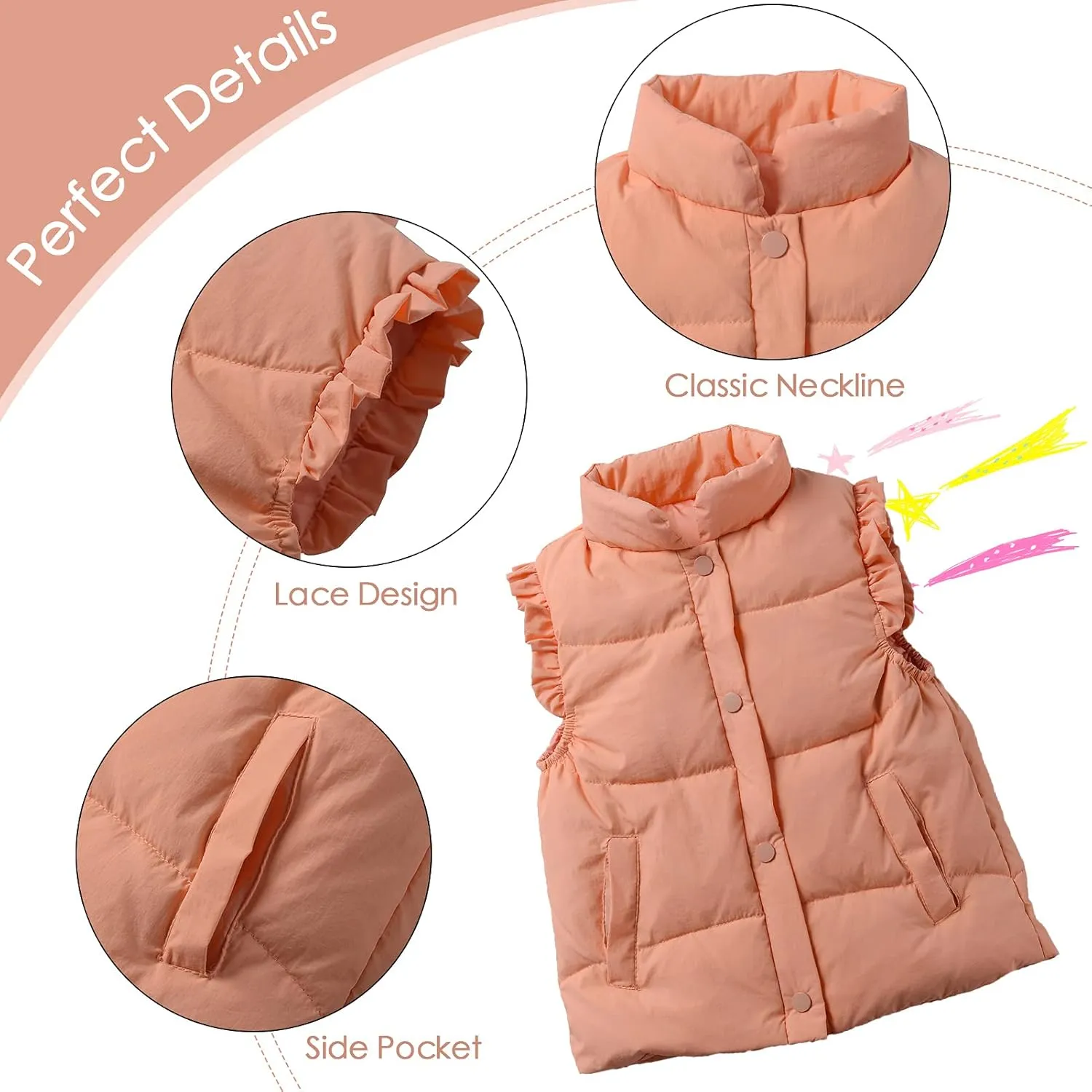 Happy Cherry Cute Little Girls Ruffle Vest Sleeve Jacket Button Waistcoat Kids Autumn Winter Clothes for 2-8 Years