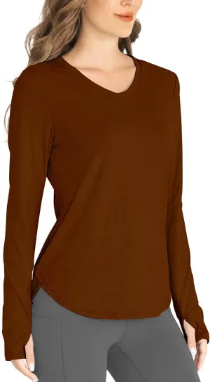 Hiverlay Long Sleeve Workout Shirts for Women V Neck UPF 50  Athletic Shirts with Thumbhole Running Loose Active T-Shirts
