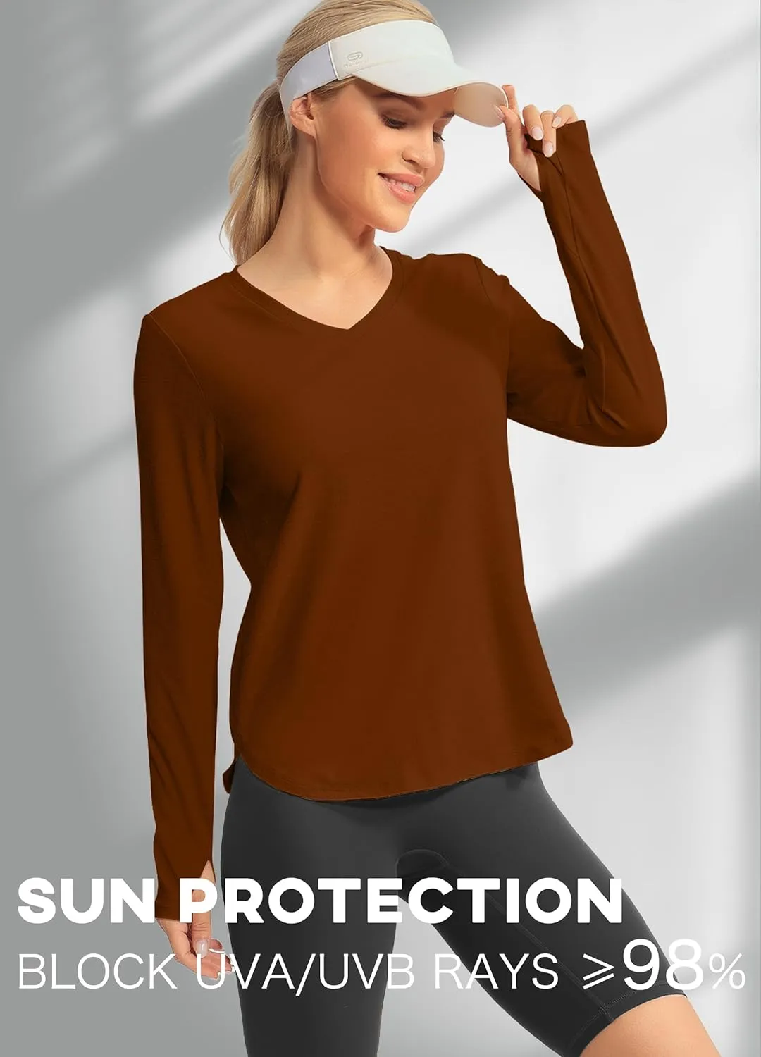 Hiverlay Long Sleeve Workout Shirts for Women V Neck UPF 50  Athletic Shirts with Thumbhole Running Loose Active T-Shirts
