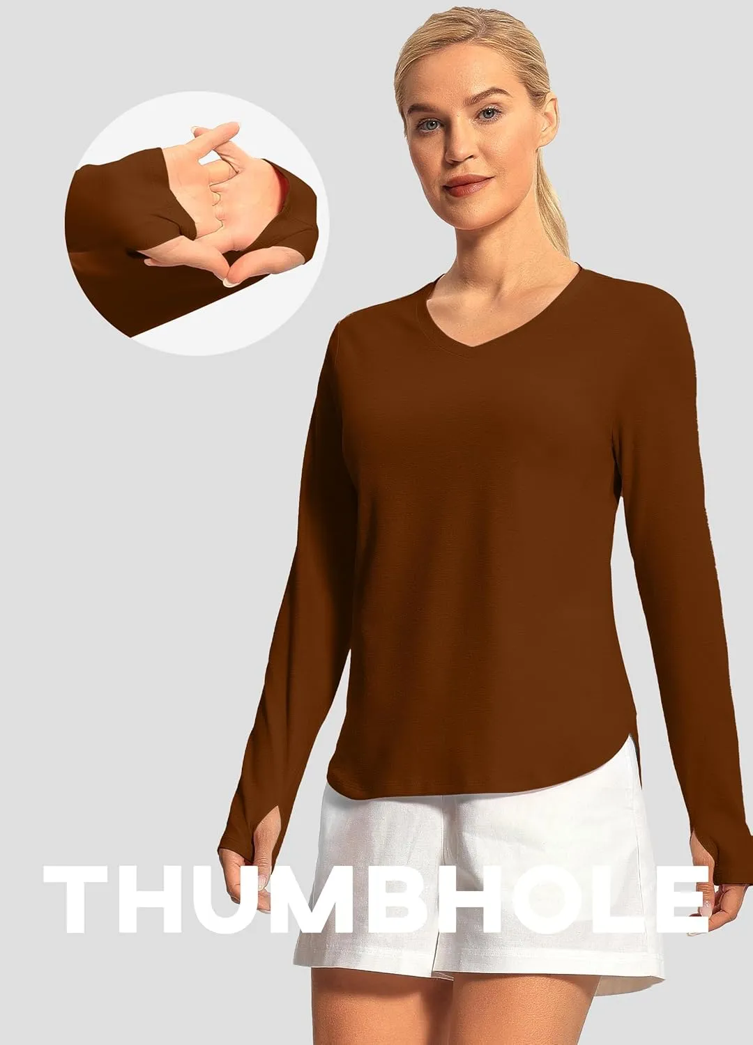 Hiverlay Long Sleeve Workout Shirts for Women V Neck UPF 50  Athletic Shirts with Thumbhole Running Loose Active T-Shirts