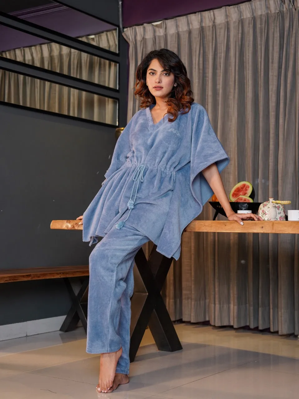 Light Blue Super Soft Woollen Kaftan Set
