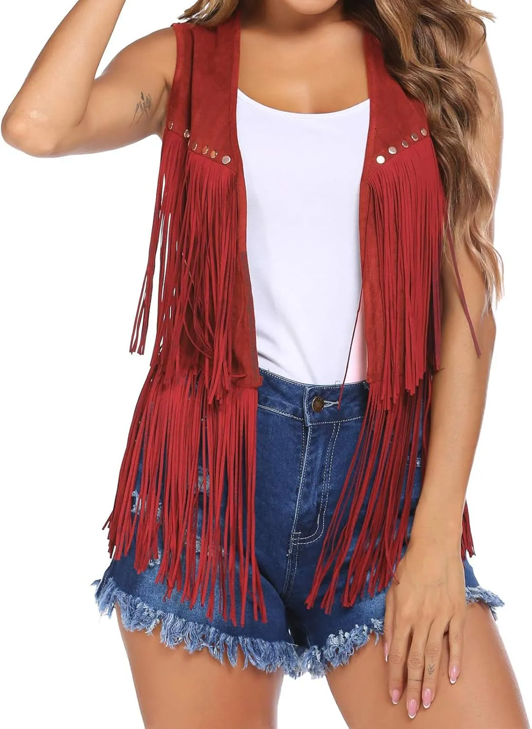 Lightweight Cardigans for Women Tassel Sleeveless Vest 70s Hippie Clothes Faux Suede Fringe Jacket Cardigan 2025