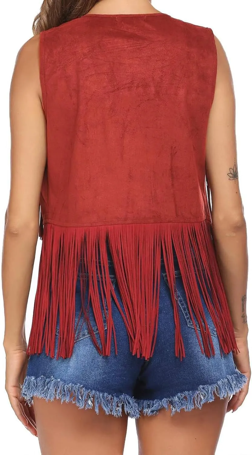 Lightweight Cardigans for Women Tassel Sleeveless Vest 70s Hippie Clothes Faux Suede Fringe Jacket Cardigan 2025