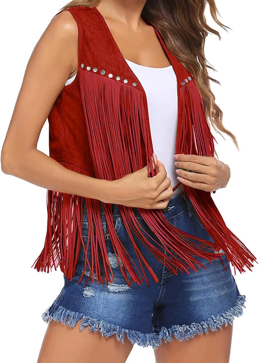 Lightweight Cardigans for Women Tassel Sleeveless Vest 70s Hippie Clothes Faux Suede Fringe Jacket Cardigan 2025