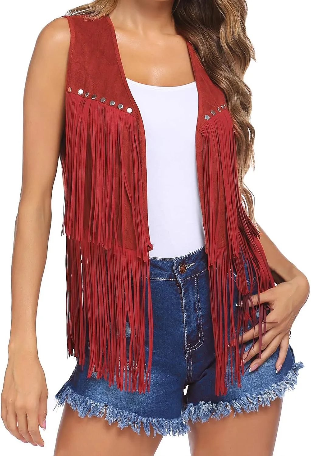 Lightweight Cardigans for Women Tassel Sleeveless Vest 70s Hippie Clothes Faux Suede Fringe Jacket Cardigan 2025