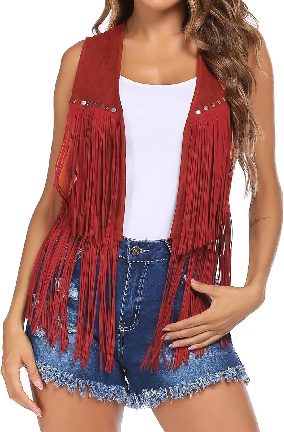 Lightweight Cardigans for Women Tassel Sleeveless Vest 70s Hippie Clothes Faux Suede Fringe Jacket Cardigan 2025