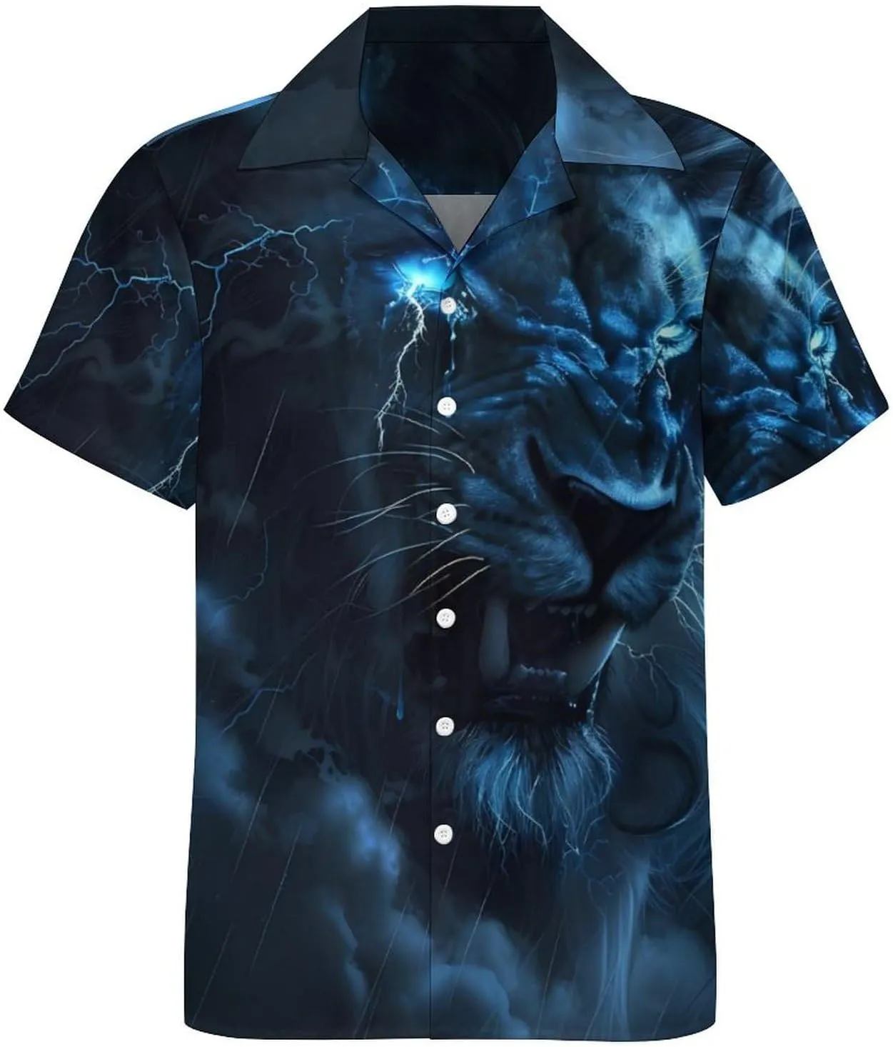 Lion Wild Animal Print Men's Hawaiian Shirt Cuban Collar Shirt Short Sleeve Button Down Tops Beach T Shirts