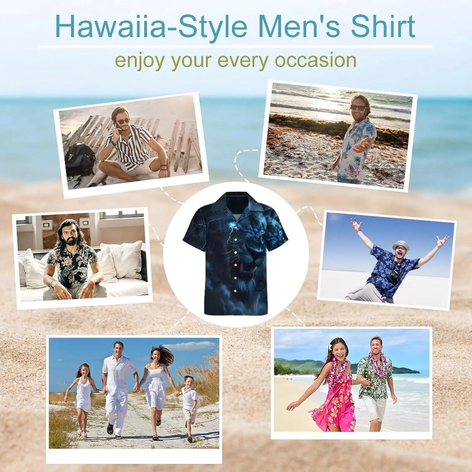 Lion Wild Animal Print Men's Hawaiian Shirt Cuban Collar Shirt Short Sleeve Button Down Tops Beach T Shirts