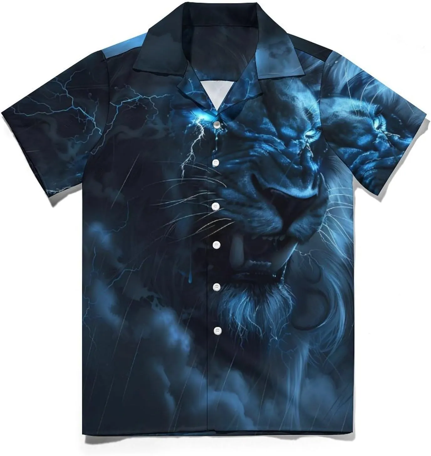Lion Wild Animal Print Men's Hawaiian Shirt Cuban Collar Shirt Short Sleeve Button Down Tops Beach T Shirts