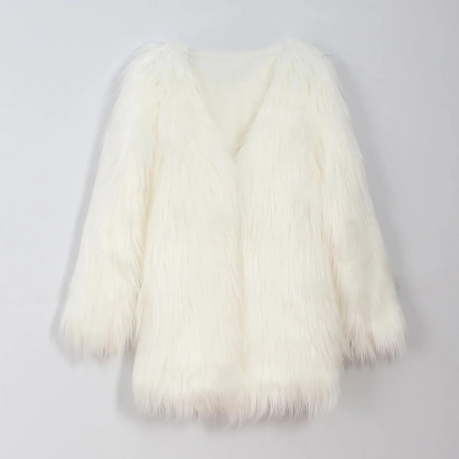 Lisa Colly Women's Autumn Winter Long Sleeve Fluffy Faux Fur Coat Shaggy Jacket Overcoat