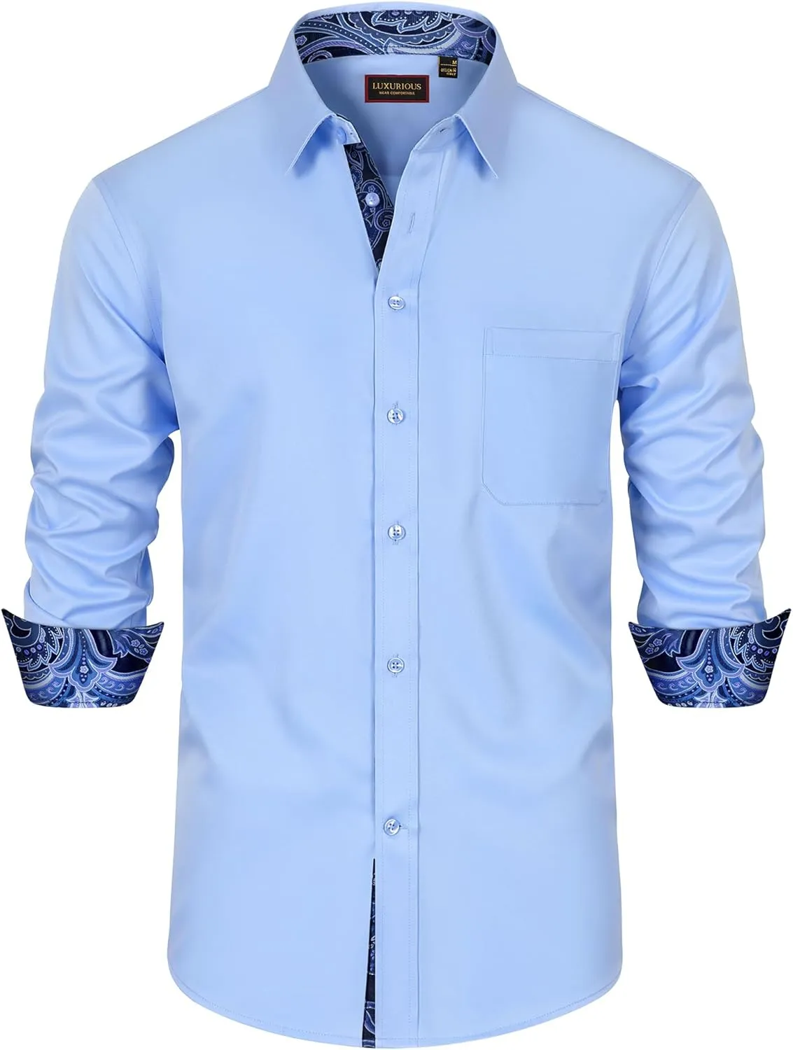 Mens Dress Shirts Long Sleeve Dress Shirts for Men Inner Contrast Button Down Casual Shirts for Men Big and Tall