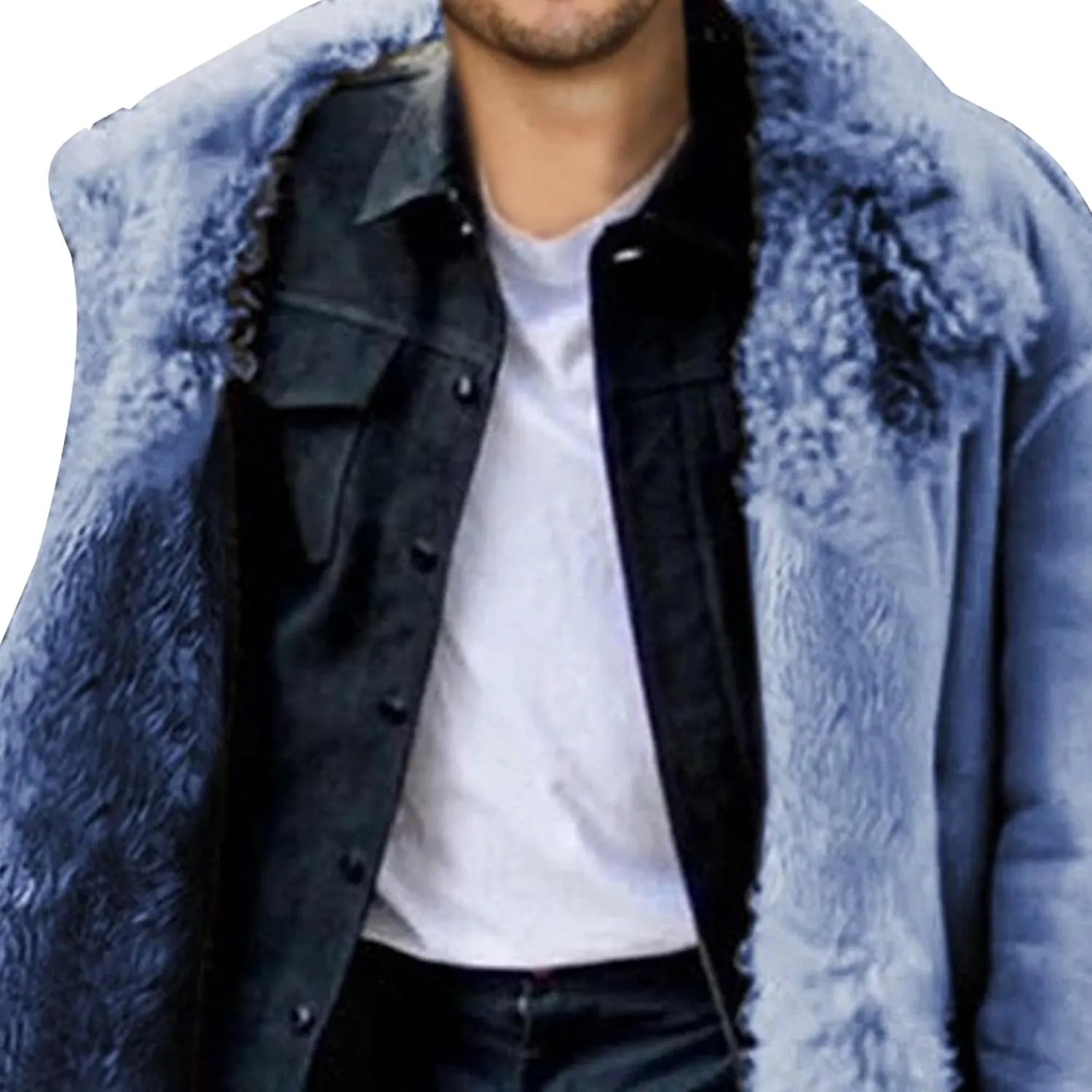 Men's Faux Fur Warm Lapel Overcoat Thicken Soft Snow Shaggy Outerwear Long Sherpa Fleece Lined Trench Coat