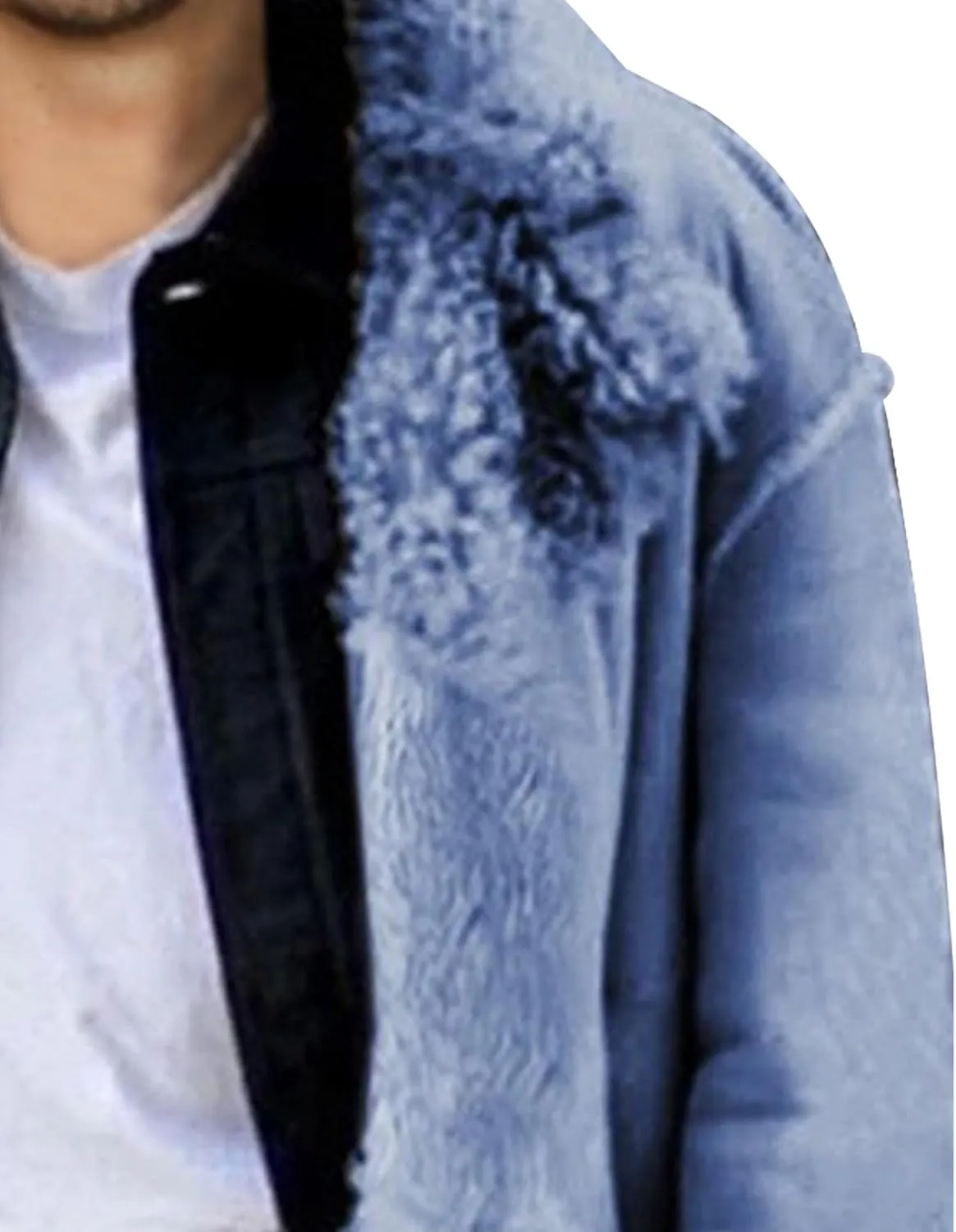 Men's Faux Fur Warm Lapel Overcoat Thicken Soft Snow Shaggy Outerwear Long Sherpa Fleece Lined Trench Coat