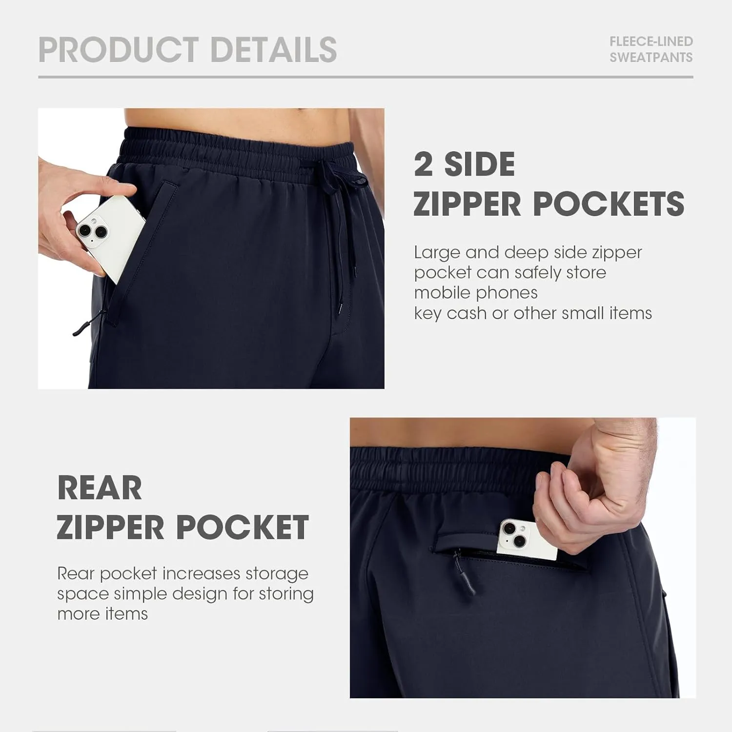 Men's Fleece Lined Jogger Winter Athletic Workout Warm Pants with Zipper Pockets