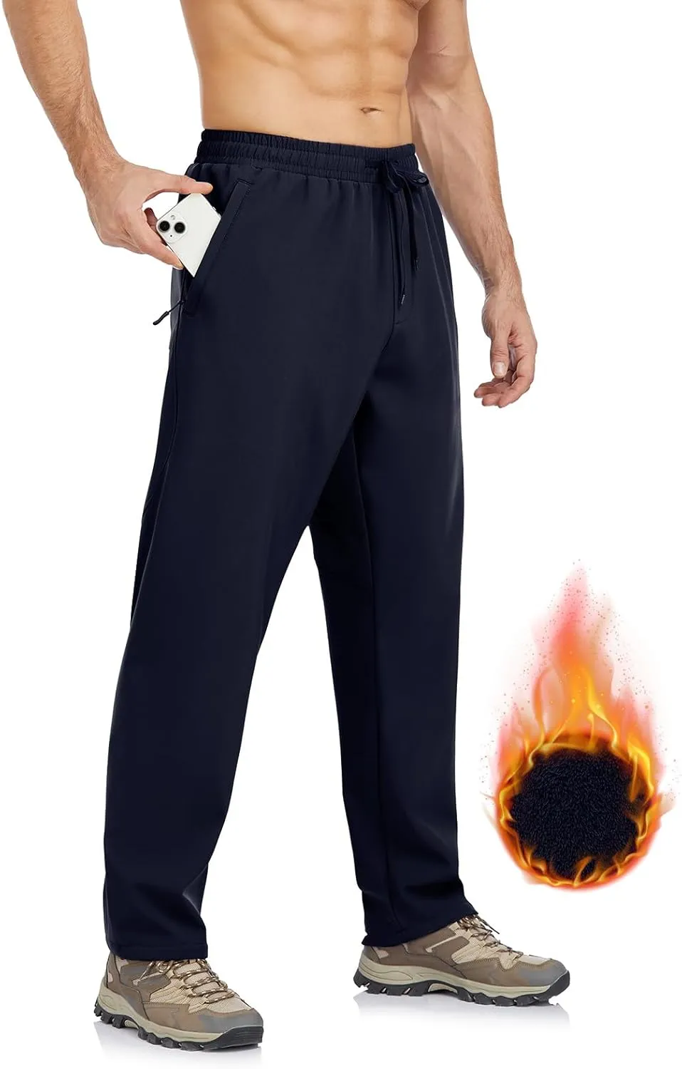 Men's Fleece Lined Jogger Winter Athletic Workout Warm Pants with Zipper Pockets