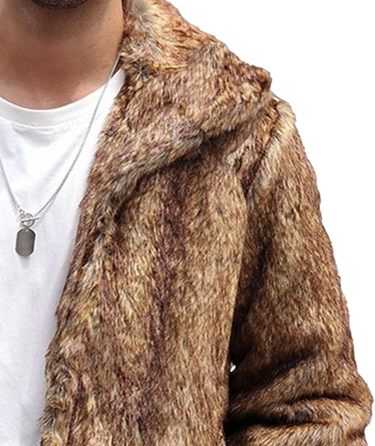Men's Fox Fur Winter Coat Jackets Casual Fluffy Winter Long Jacket Faux Fur Turn-Down Collar Coat