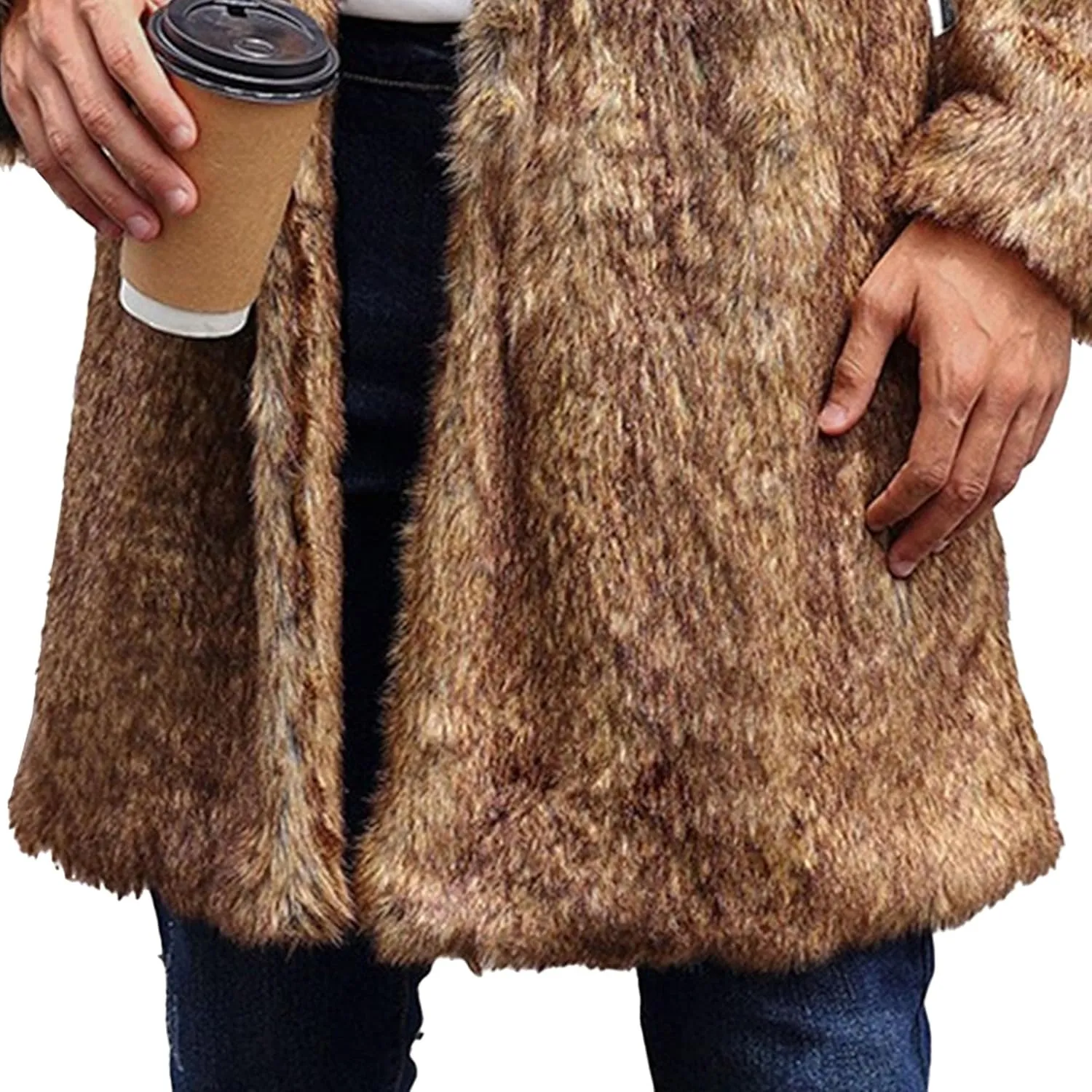 Men's Fox Fur Winter Coat Jackets Casual Fluffy Winter Long Jacket Faux Fur Turn-Down Collar Coat