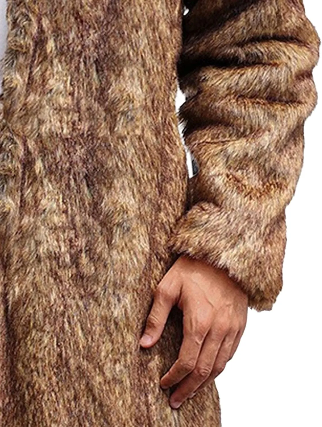 Men's Fox Fur Winter Coat Jackets Casual Fluffy Winter Long Jacket Faux Fur Turn-Down Collar Coat