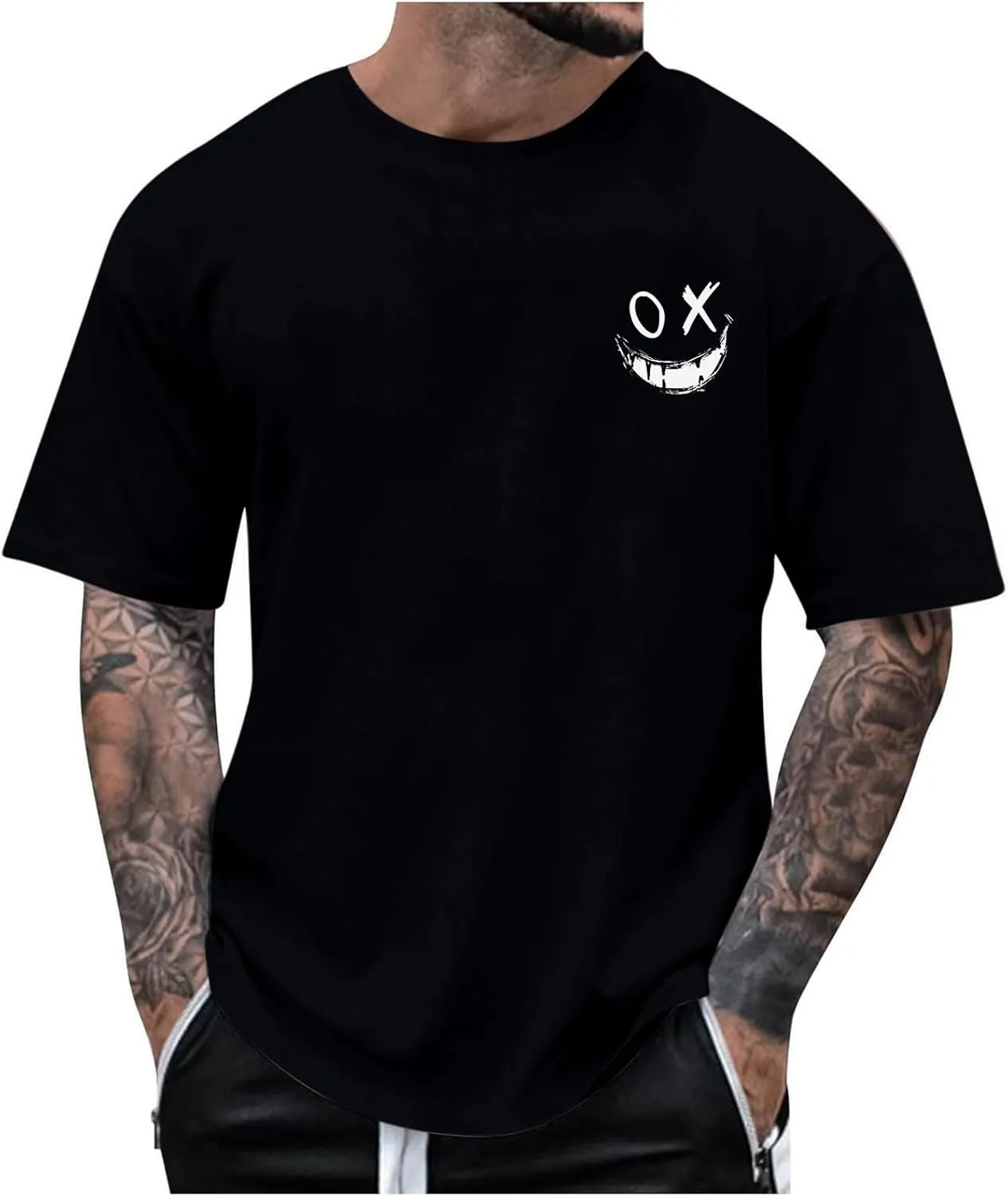 Men's Novelty Graffiti Short Sleeve Tees Vintage Hip Hop T-Shirt Hipster Crewneck Tshirt Holiday Clothes